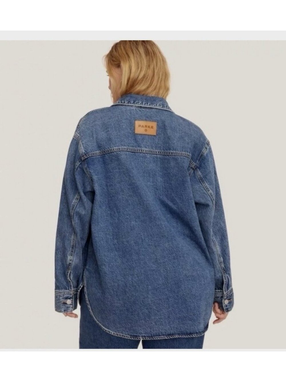 Parke Target Denim Shacket Shirt Jacket Dark Wash Oversized Button Front Sz XL - Picture 4 of 16